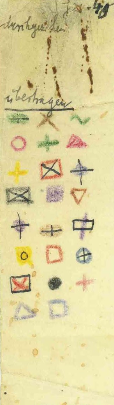 Walter Benjamin, logotips de color per a la transmissió de textos del projecte 'Passatges' i els 'Estudis Baudelaire', 1928-1940. © AdK, Berlín, Walter Benjamin Archiv